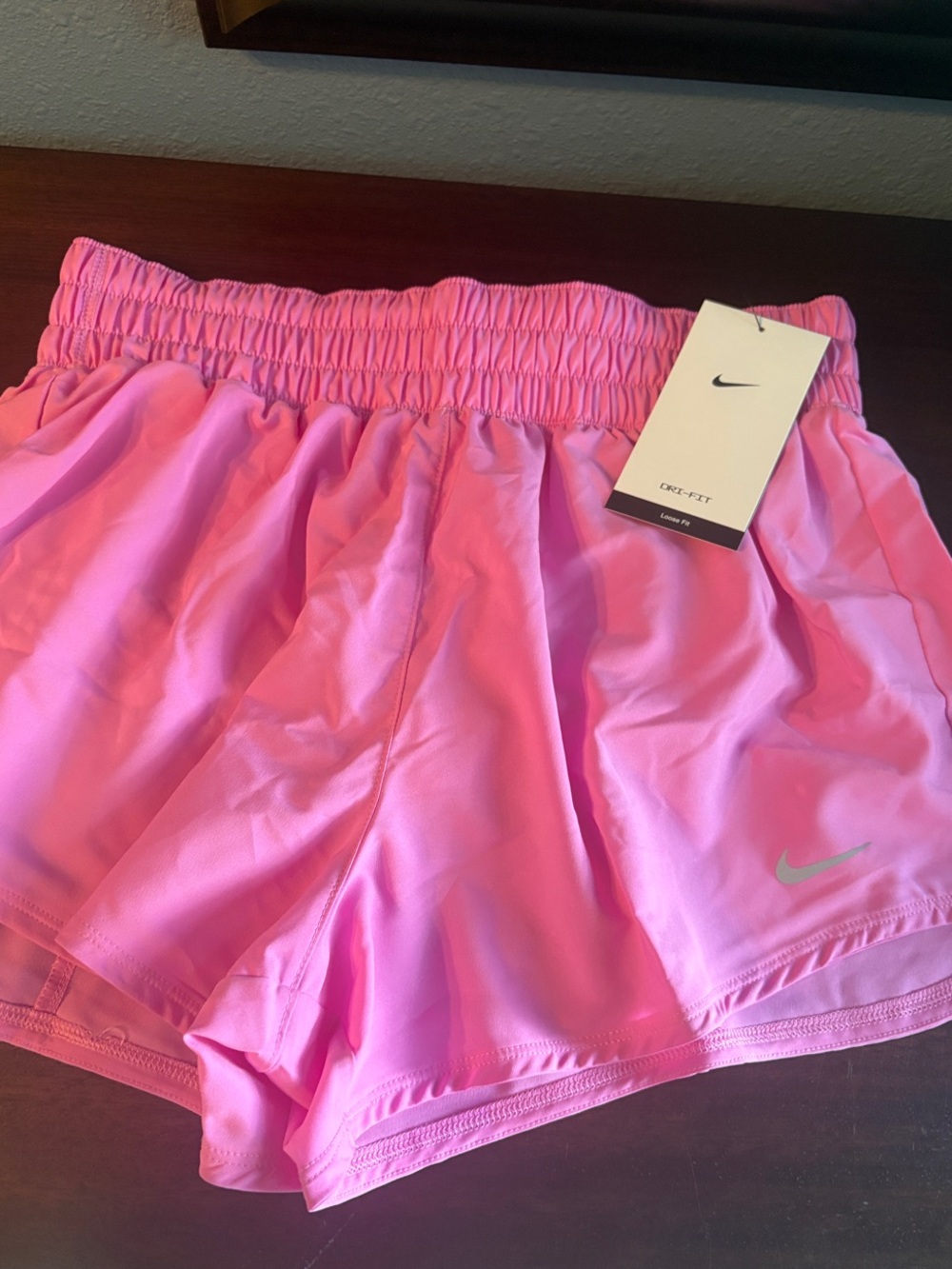 NIKE Women's Pink Athletic Running Shorts with Reflective Swoosh - Picture 8 of 16